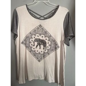 Loralette Y2K Style Short Sleeve Elephant Rhinestone Women's Top Strap Back SZ